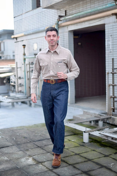 {Now Shipping} Uncle Sam Brushed Chamois Flannel Cigarette Pocket Work Shirt (Sand Grey)