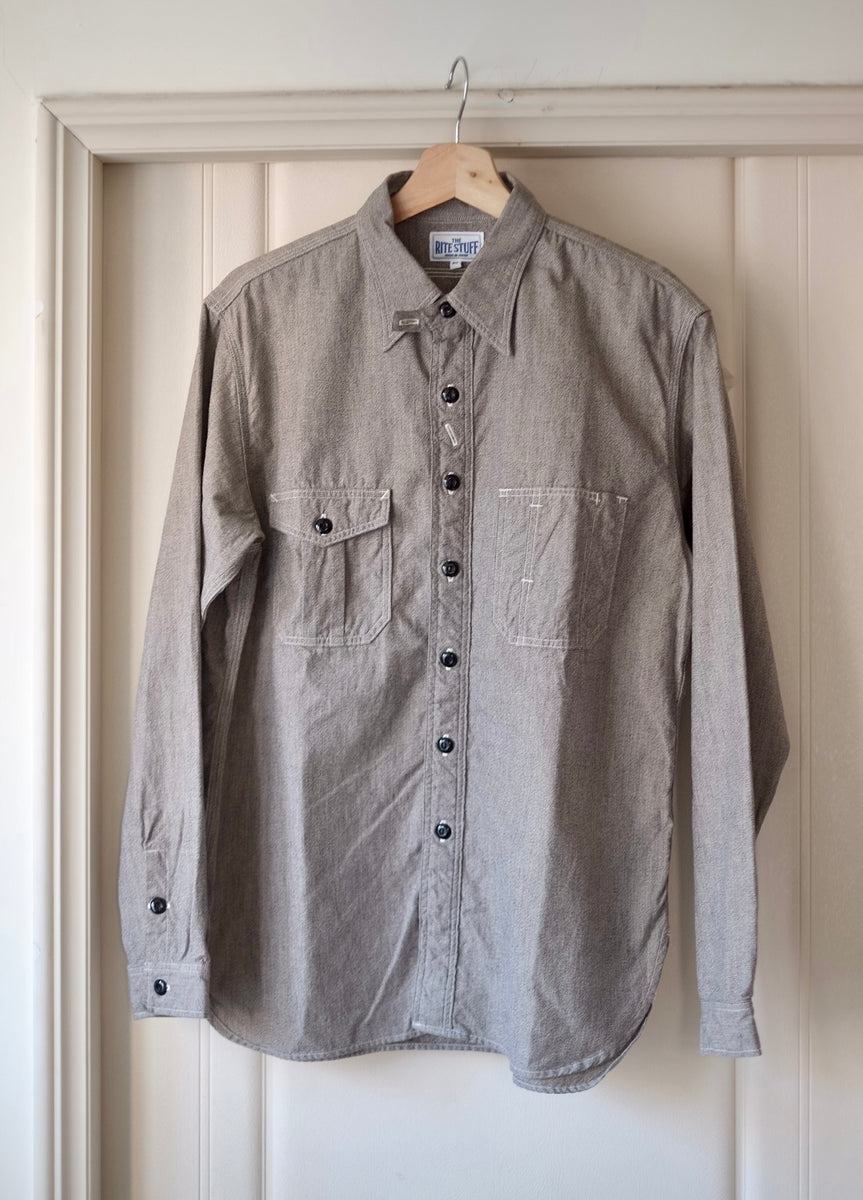 Railhead Engineer Selvedge Salt & Pepper Work Shirt (Iron Grey