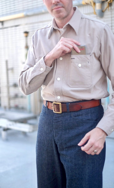 {Now Shipping} Uncle Sam Brushed Chamois Flannel Cigarette Pocket Work Shirt (Sand Grey)