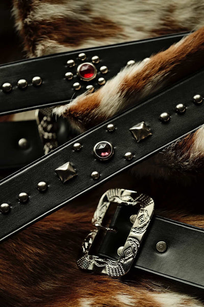 {The Rite Stuff x Codina Leather} ‘Streetcar’ 1930s-style Jewel and Stud Belt (Black Teacore)