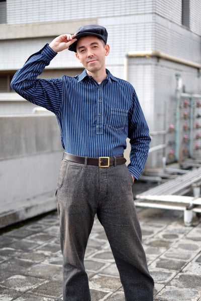 {The Rite Stuff} Bulldog Wabash Discharge-dyed Pullover Work Shirt (Indigo)