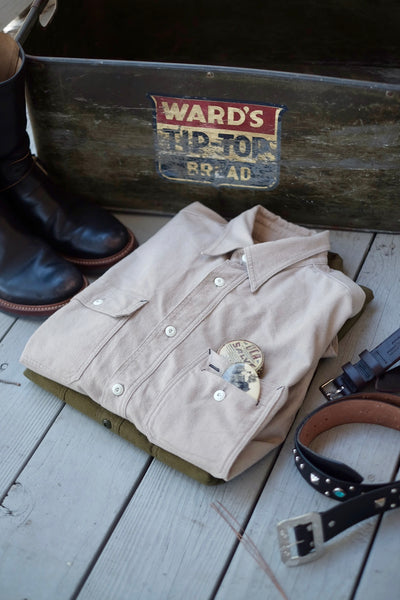 {Now Shipping} Uncle Sam Brushed Chamois Flannel Cigarette Pocket Work Shirt (Sand Grey)