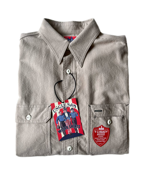 {Now Shipping} Uncle Sam Brushed Chamois Flannel Cigarette Pocket Work Shirt (Sand Grey)