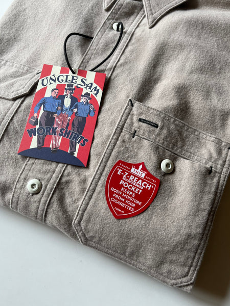 {Now Shipping} Uncle Sam Brushed Chamois Flannel Cigarette Pocket Work Shirt (Sand Grey)