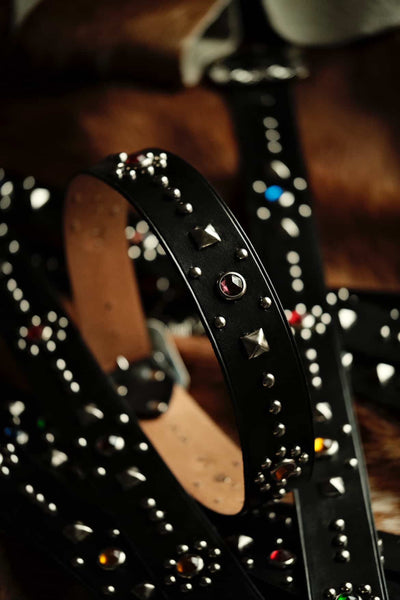 {The Rite Stuff x Codina Leather} ‘Streetcar’ 1930s-style Jewel and Stud Belt (Black Teacore)