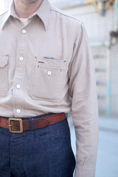 {Now Shipping} Uncle Sam Brushed Chamois Flannel Cigarette Pocket Work Shirt (Sand Grey)