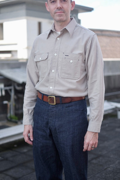 {Now Shipping} Uncle Sam Brushed Chamois Flannel Cigarette Pocket Work Shirt (Sand Grey)