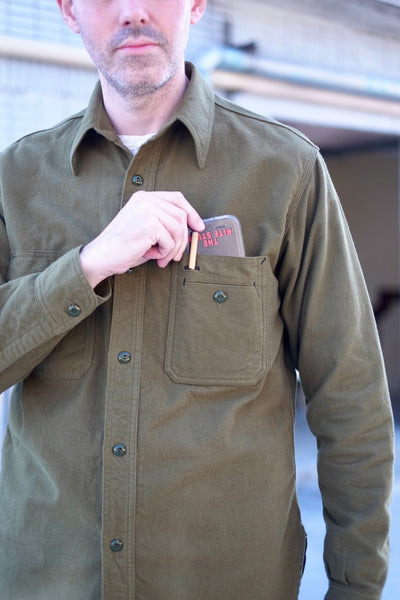 {Now Shipping} Uncle Sam Brushed Chamois Flannel Cigarette Pocket Work Shirt (Olive Drab)