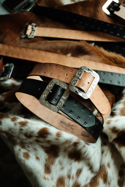 {The Rite Stuff x Codina Leather} Stampede 1930s Hand-stamped Western Belt (Black)