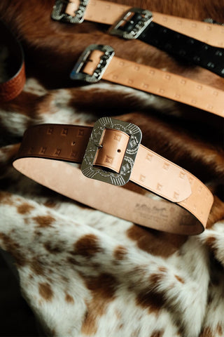 {The Rite Stuff x Codina Leather} Stampede 1930s Hand-stamped Western Belt (Natural)