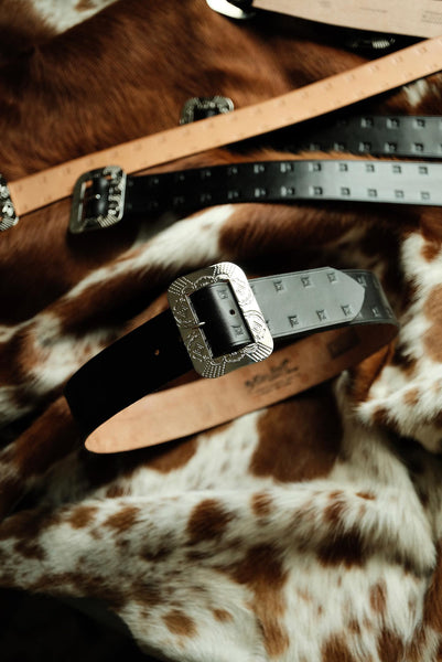 {The Rite Stuff x Codina Leather} Stampede 1930s Hand-stamped Western Belt (Black)
