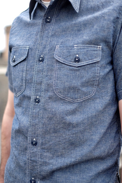 {The Rite Stuff} Bantam Selvedge Chambray Short-Sleeve Work Shirt (Indigo)