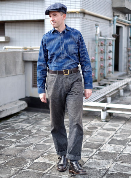 {The Rite Stuff} Bulldog Wabash Discharge-dyed Pullover Work Shirt (Indigo)