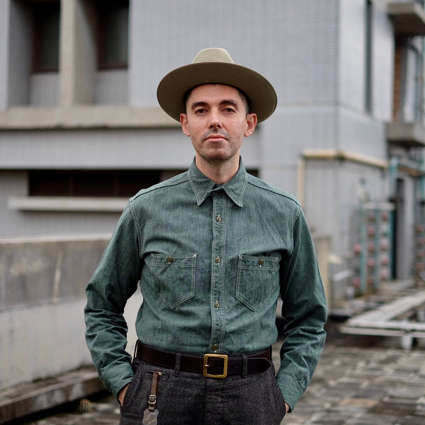 {Sold Out} Atlas Salt & Pepper 6.5 oz. Selvedge Work Shirt (Sage Green)