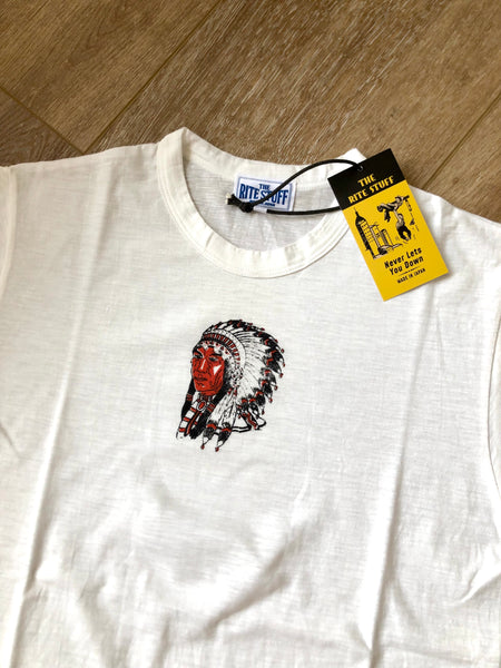 {Vintage Remake} - Deadstock 1940s Iron On Slub Tee (Native Chief) Small