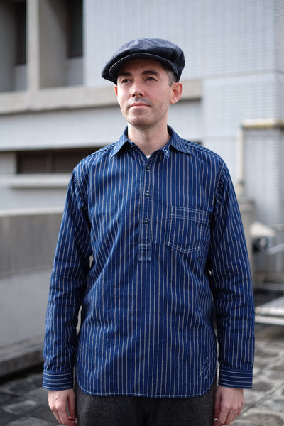 {The Rite Stuff} Bulldog Wabash Discharge-dyed Pullover Work Shirt (Indigo)