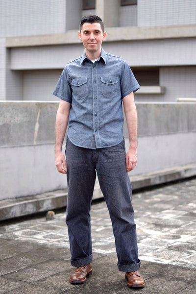 {The Rite Stuff} Bantam Cotton-Linen Short-Sleeve Work Shirt (Indigo)