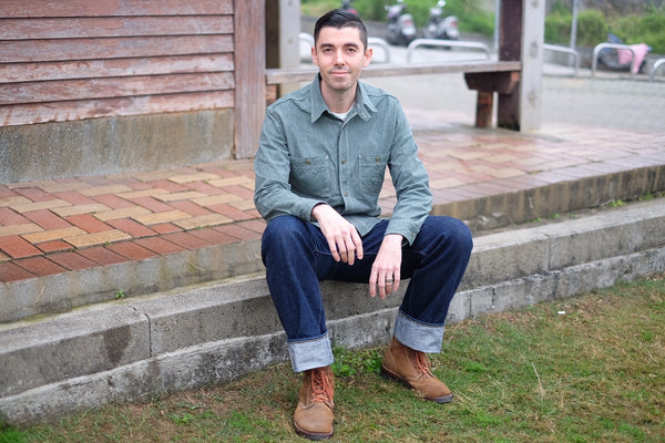 {Sold Out} Atlas Salt & Pepper 6.5 oz. Selvedge Work Shirt (Sage Green)