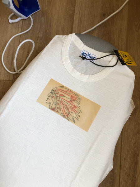 {Vintage Remake} - Deadstock 1940s iron on slub tee (Native Chief) Med.