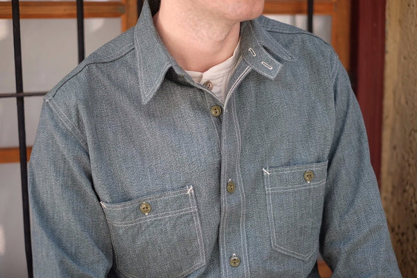 {Sold Out} Atlas Salt & Pepper 6.5 oz. Selvedge Work Shirt (Sage Green)