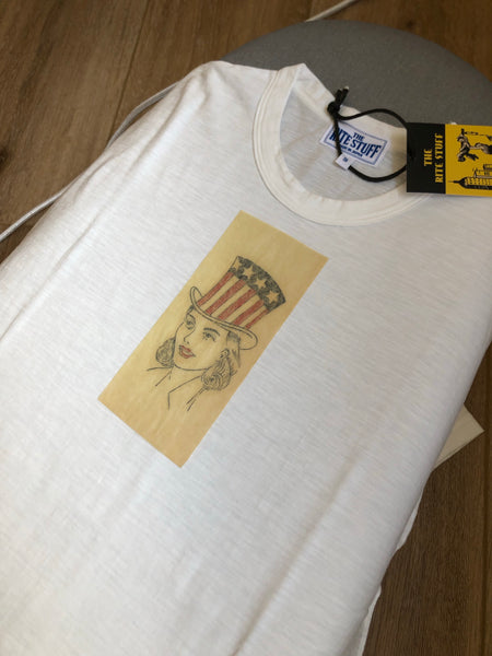 {Vintage Remake} - Deadstock 1940s Iron On Slub Tee (Aunt Sally) Small