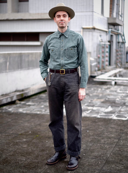 {Sold Out} Atlas Salt & Pepper 6.5 oz. Selvedge Work Shirt (Sage Green)