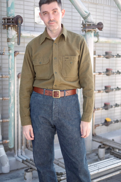 {Pre-order for Sept. ‘25} Uncle Sam Chamois ‘Suede’ Cloth Cigarette Pocket Work Shirt (Olive Drab)