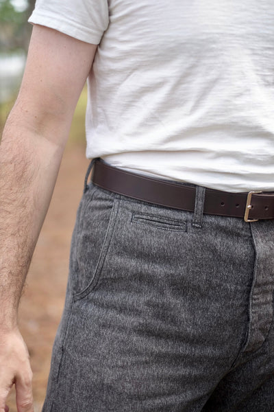 {The Rite Stuff x Codina Leather} Peerless Early-1930s-style Vintage Buckle Edge-creased Belt (Dark Chocolate Brown)