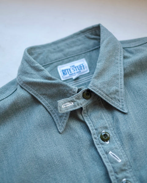 {Pre-order for April ‘26} Railhead Engineer Selvedge Salt & Pepper Work Shirt (Sage Green)