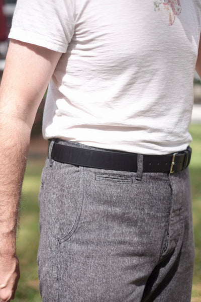 {The Rite Stuff x Codina Leather} Peerless Early-1930s-style Vintage Buckle Edge-creased Belt (Ink Black)