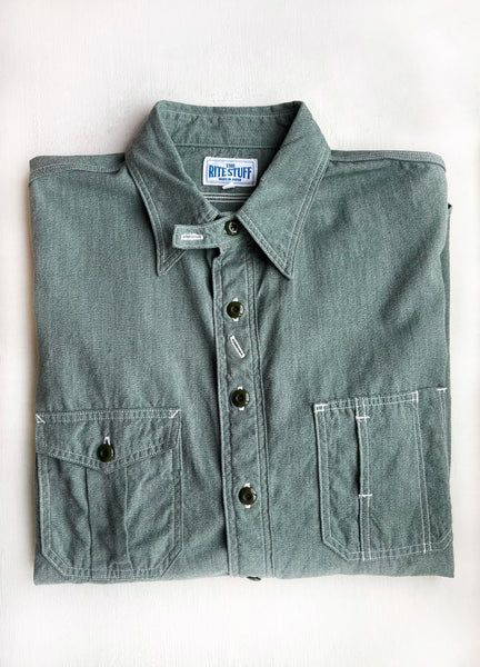 {Pre-order for April ‘26} Railhead Engineer Selvedge Salt & Pepper Work Shirt (Sage Green)