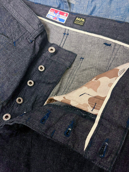 {Pre-order for Oct. ‘25} The Rite Stuff x Papa Nui 10.5 oz. Selvedge Denim Sailor Moku Pants (Indigo)