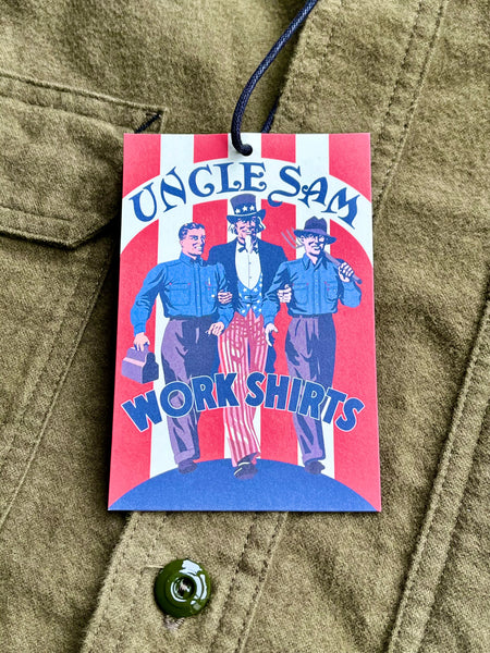 {Pre-order for Sept. ‘25} Uncle Sam Chamois ‘Suede’ Cloth Cigarette Pocket Work Shirt (Olive Drab)