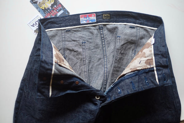 {Pre-order for Oct. ‘25} The Rite Stuff x Papa Nui 10.5 oz. Selvedge Denim Sailor Moku Pants (Indigo)