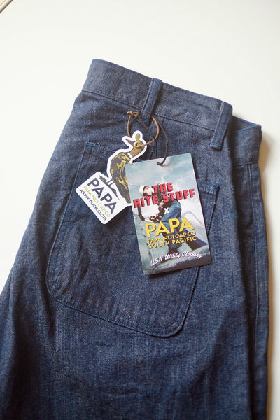 {Pre-order for Oct. ‘25} The Rite Stuff x Papa Nui 10.5 oz. Selvedge Denim Sailor Moku Pants (Indigo)