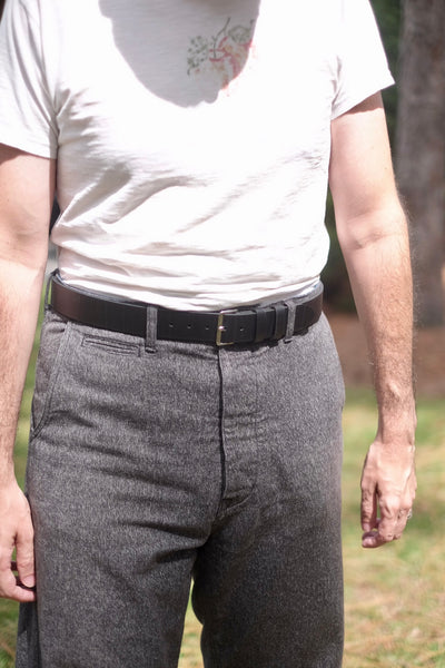 {The Rite Stuff x Codina Leather} Peerless Early-1930s-style Vintage Buckle Edge-creased Belt (Ink Black)