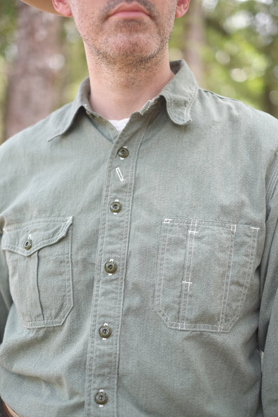 {Pre-order for April ‘26} Railhead Engineer Selvedge Salt & Pepper Work Shirt (Sage Green)