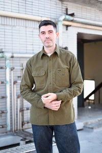 {Pre-order for Sept. ‘25} Uncle Sam Chamois ‘Suede’ Cloth Cigarette Pocket Work Shirt (Olive Drab)