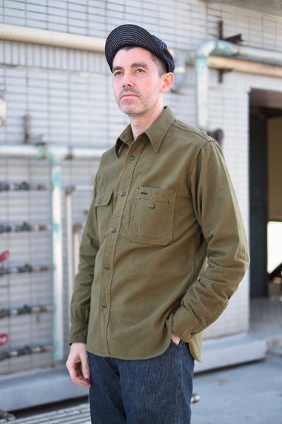 {Pre-order for Sept. ‘25} Uncle Sam Chamois ‘Suede’ Cloth Cigarette Pocket Work Shirt (Olive Drab)