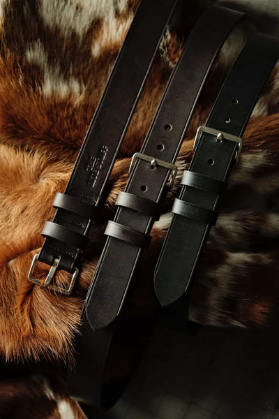 {The Rite Stuff x Codina Leather} Peerless Early-1930s-style Vintage Buckle Edge-creased Belt (Ink Black)