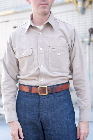 {Pre-order for Oct. ‘25} Uncle Sam Chamois ‘Suede’ Cloth Cigarette Pocket Work Shirt (Sand Grey)