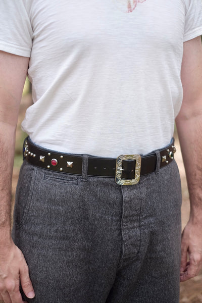 {The Rite Stuff x Codina Leather} ‘Streetcar’ 1930s-style Jewel and Stud Belt (Black teacore)