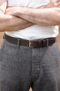 {The Rite Stuff x Codina Leather} Peerless Early-1930s-style Vintage Buckle Edge-creased Belt (Dark Chocolate Brown)