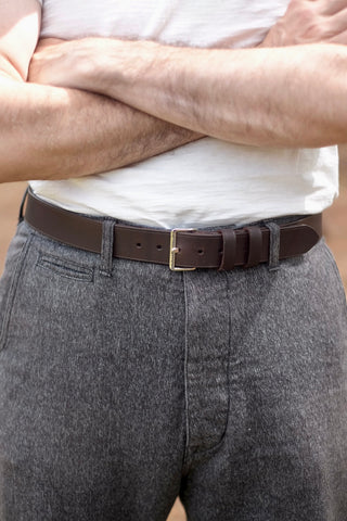 {The Rite Stuff x Codina Leather} Peerless Early-1930s-style Vintage Buckle Edge-creased Belt (Dark Chocolate Brown)