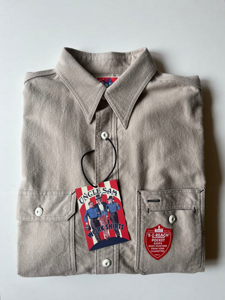 {SALE} Uncle Sam Brushed Chamois Flannel Cigarette Pocket Work Shirt (Sand Grey)