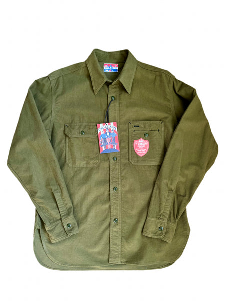 {Pre-order for Sept. ‘25} Uncle Sam Chamois ‘Suede’ Cloth Cigarette Pocket Work Shirt (Olive Drab)