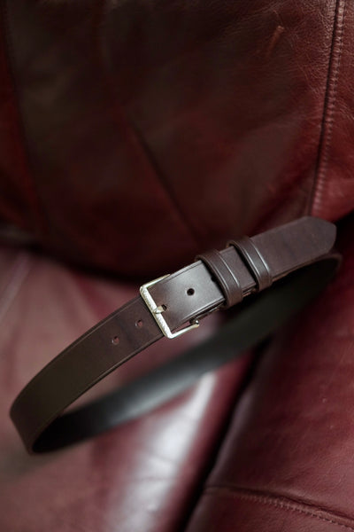 {The Rite Stuff x Codina Leather} Peerless Early-1930s-style Vintage Buckle Edge-creased Belt (Dark Chocolate Brown)