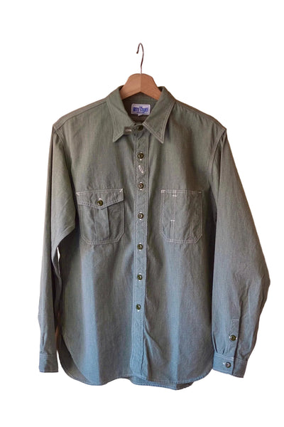 {Pre-order for April ‘26} Railhead Engineer Selvedge Salt & Pepper Work Shirt (Sage Green)