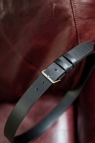 {The Rite Stuff x Codina Leather} Peerless Early-1930s-style Vintage Buckle Edge-creased Belt (Ink Black)