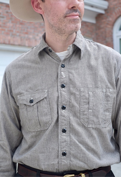 {Pre-order for April ‘26} Railhead Engineer Selvedge Salt & Pepper Work Shirt (Iron Grey)